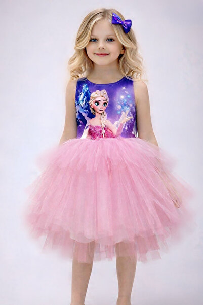 Ceylin Fashion Kız Çocuk Elsa Pembe Tütülü Doğum Günü Elbisesi CF-25003