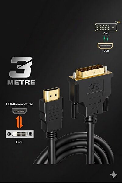 Derwell 3 Metre 3mt Hdmı To Dvı Iki Yönlü Dönüştürücü Adaptör Kablosu Pc Ps5 ...