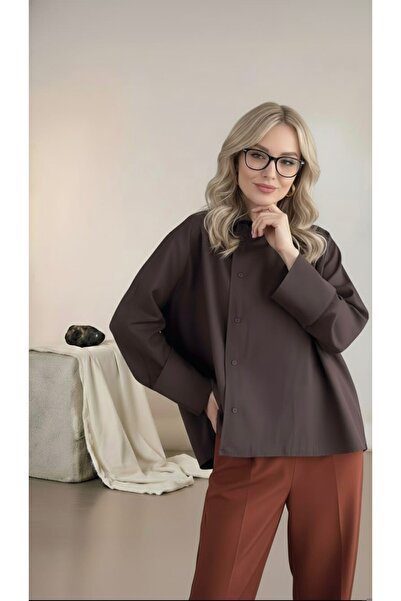 MOJO MOJO Çikolota Kahve Oversize Gömlek