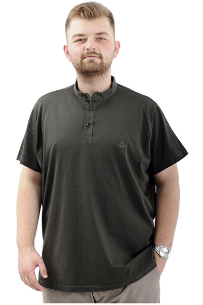 ModeXL تي شيرت رجالي بأزرار على طية صدر السترة - موديل XL، مقاس كبير، كاكي U2...