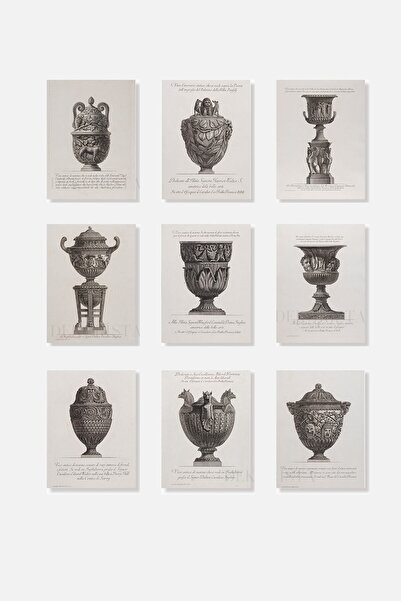 HOME DEKORİSTA Vintage 9’lu Sanatsal Çerçevesiz Poster Seti, Galeri Duvarı, S...