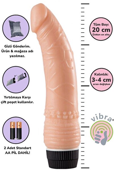 Titreşimli Dildo Ten Renk Jel Vibratör 20 cm