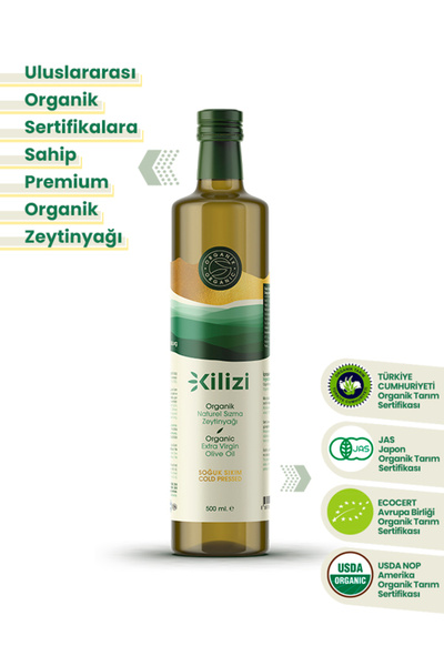 Kilizi Yeni Hasat Soğuk Sıkım Organik Sızma Zeytinyağı 500 ML | Ecocert & Uluslararası Sertifikalı