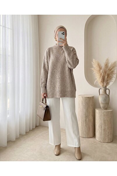 Modamorfo Half-Throat Soft Casual Knitwear Sweater -Beige