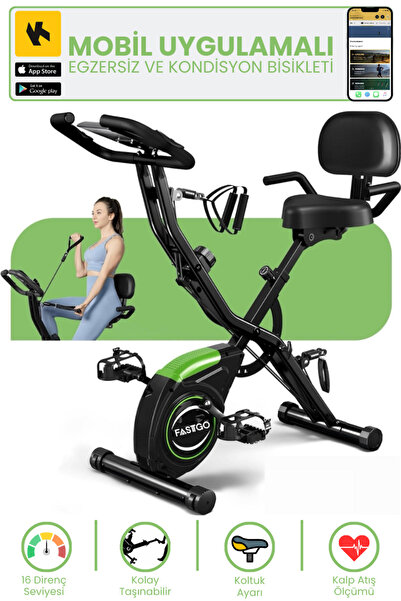 FASTGO Katlanabilir Ekranlı Egzersiz Bisikleti 4IN1 Manyetik Bisiklet Evde Eg...