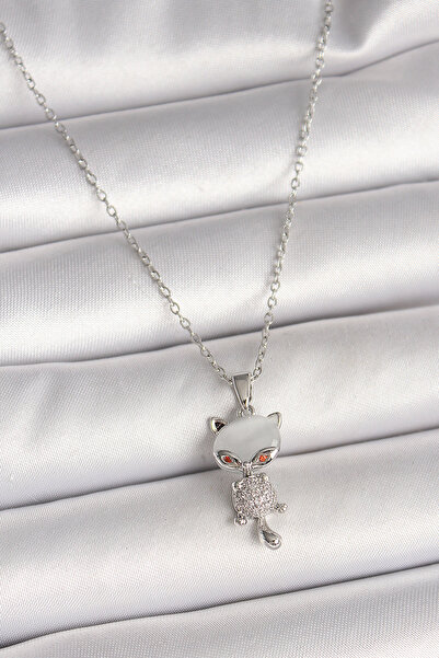 Skygo 316L الصلب الفضة اللون سلسلة الزركون حجر القط نموذج قلادة المرأة - TJ-B...