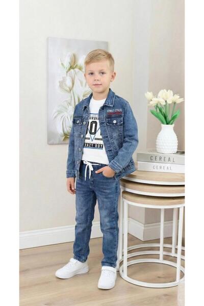 zavera for kids طقم جينز ثلاثي للأولاد مع تفاصيل الجيب - 100% قطن