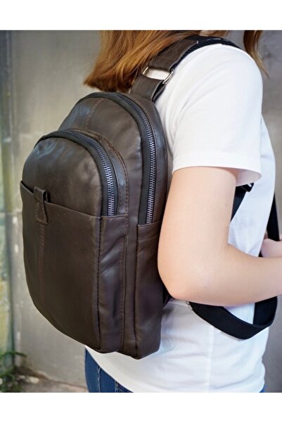 Mocikon Hakiki Deri, El Yapımı, 3 Bölmeli, Unisex, Tablet, Sırt Ve Vücut Çantası