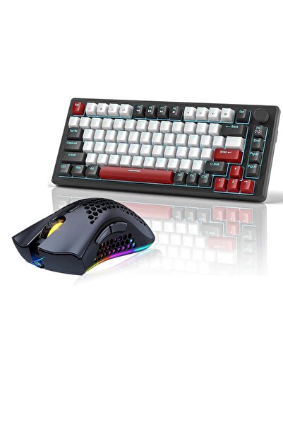 Timebox Set de gaming: Tastatură mecanică 75% (comutator roșu, buton de volum...