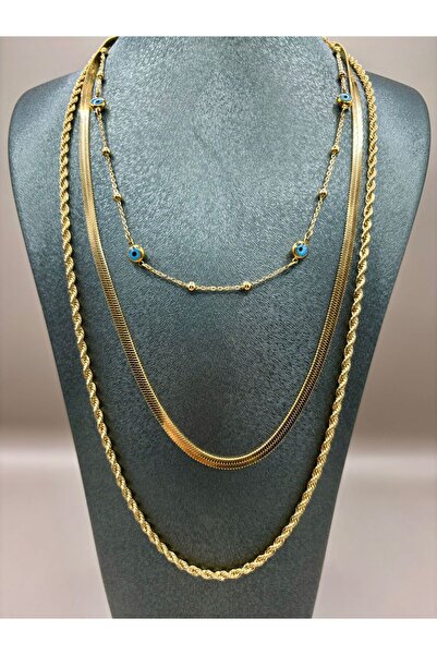 aurora dükkan Çelik Çoklu Kolye Nazarlı