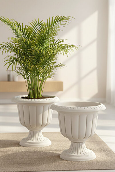 TEMMUZ HOME 2 Adet Nergis Saksı 3,4 Litre Plastik Ayaklı Çiçek Saksısı