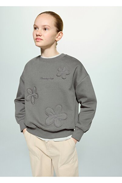 MANGO Kids Çiçek işlemeli pamuklu sweatshirt