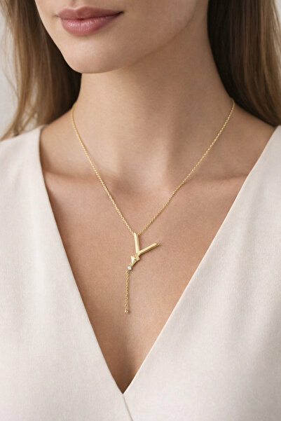 naaksesuar Alya Harf Kolye Gold Renkli Çelik Y Uçurtma Detaylı Kolye