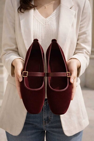 Slipcat Pantofi de balerină pentru femei, catifea, cu cataramă aurie, pantofi...