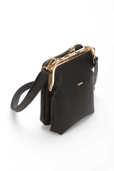 Vorin Luxe Kadın Siyah Su Geçirmez Mini Askılı Çanta – Metal Klipsli Şık Omuz...