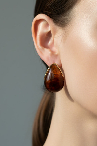 BHR AKSESUAR Gold Brown Earrings (2.5 cm)