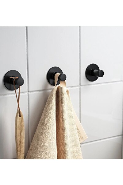 IKEA 6 Adet Banyo Duvar Askısı İkea 6'lı Set Metal Havlu Askısı Siyah Duvar K...