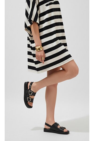 37Numara Large Size Women's Khaki Leather Sandals 41-42-43-44-45 Black Leather