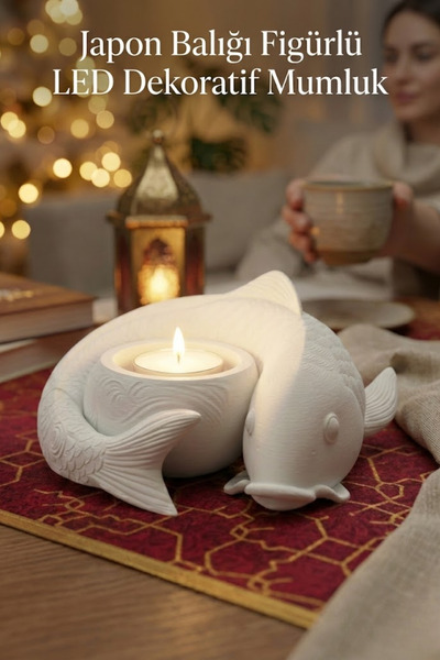 Oxyteez Balık Figürlü Mumluk PLA Gece Lambası LED Tealight Dekoratif