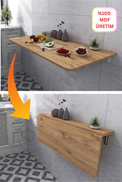 Kydonia Home 60x90 cm Oval Köşeli Çam Ahşap Desenli Sabit Raflı Duvara Monte ...