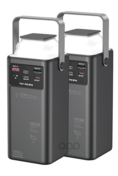 QAP 50000 Mah Kablolu Süper Hızlı Şarj Power Bank Turbo Hızlı Pd Şık Tasarım Kamp Powerbank 22,5 Watt