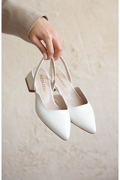 MODAADAM Kadın Monaco Kısa Topuklu Ayakkabı - Beyaz