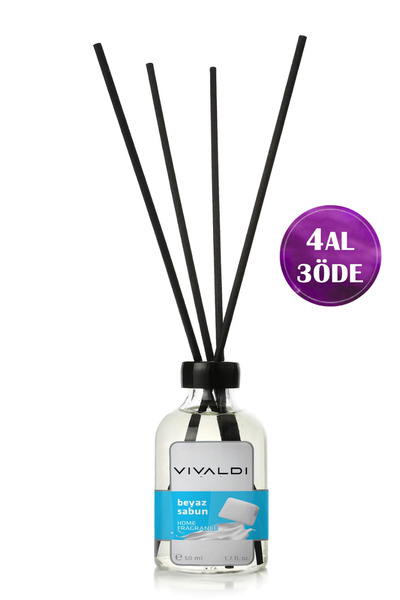 Vivaldi Home Beyaz Sabun Çubuklu Oda Kokusu 50 ml, Temiz ve Ferah Koku, Kalıc...