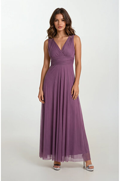 Spazio Margaritaı Kruvaze Beli Drapeli Uzun Abiye Elbise MOR