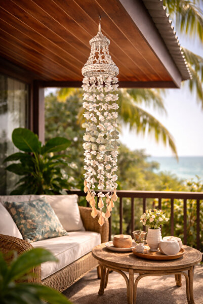 Larenya Deniz Kabuklu Rüzgar Çanı & Balkon Bahçe Tavan Süsü & Doğal Deniz Kabuğu