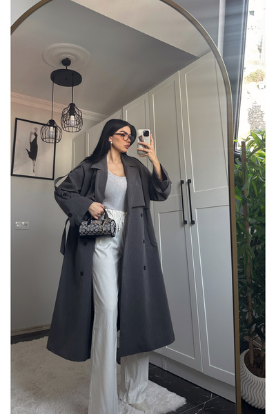 Gizuu Premium Antrasit Apoletli Trençkot