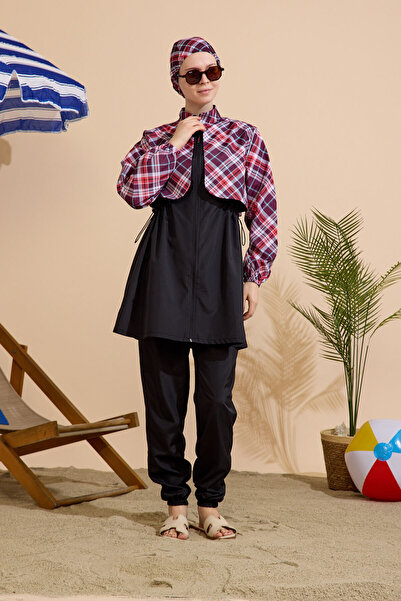 GAVLİA Women's Hijab Swimsuit Set of 3 with Full Zipper.