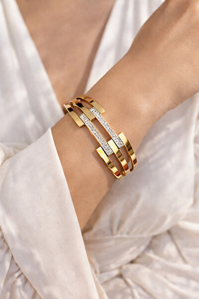 MEDJEWELRY Kaburga Model Kelepçe Bilezik - Çelik | Sürpriz Küpe Hediye