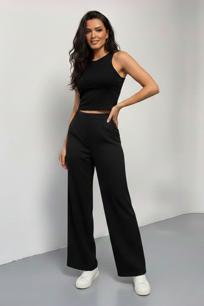 Moda Küpü بنطلون رياضي نسائي أسود بقصة فضفاضة