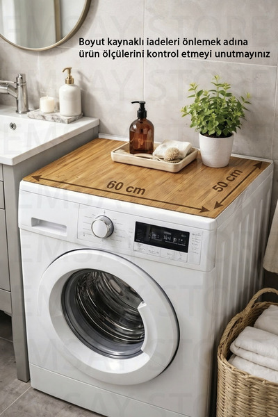 Emsay Store Çamaşır Makinesi Üstü Bambu Matı – 60x50 cm Suya Dayanıklı Dekora...