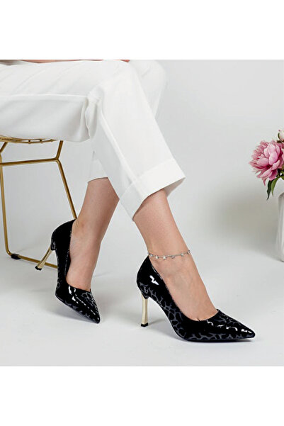 DUDYEN SHOES Siyah Zürafa Desenli Yüsek Topuklu Stiletto Kadın Ayakkabı 9cm