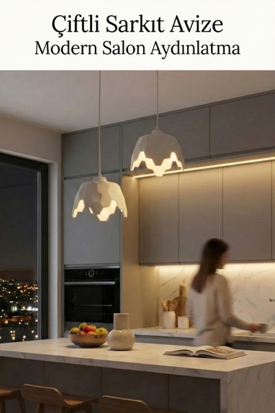 Oxyteez Çiftli Sarkıt Avize Salon Plastik Aydınlatma Geometrik Modern Tasarım