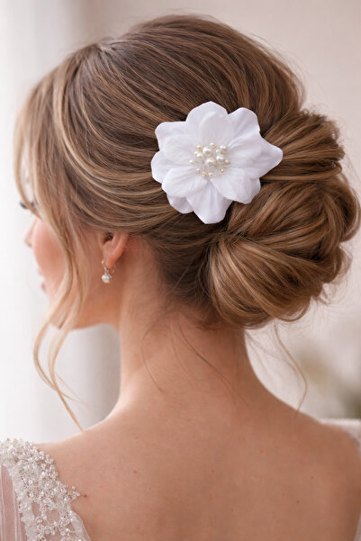 Eva Flore مشبك مشط بطبعة زهور بيضاء - إكسسوار شعر للعرائس والبنات