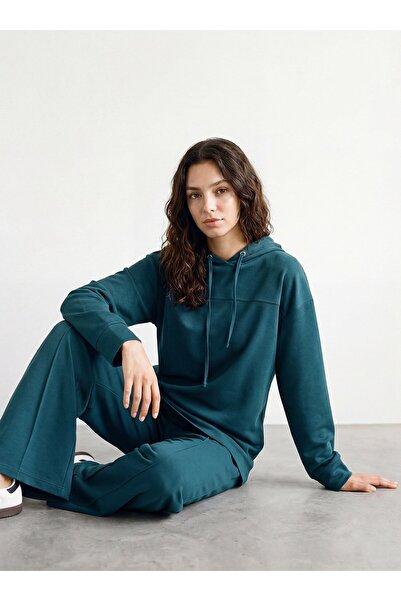 Benin Hooded Tracksuit Set with Stitching Detail - Dark Emerald -