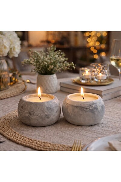Studio Nova Dekor El Yapımı Mermer Desenli Beton Mumluk Seti | Tam Dolu Mum |...