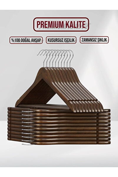 SDF Askı Ceviz Ahşap Elbise Pantolon Askısı 10 adet