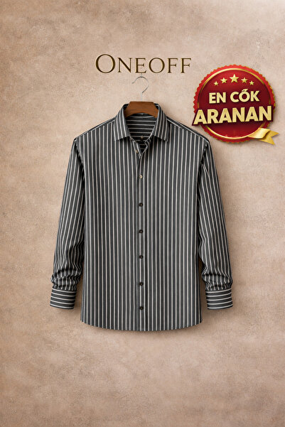 oneoff Premium Slim Fit Striped Men's Linen Shirt