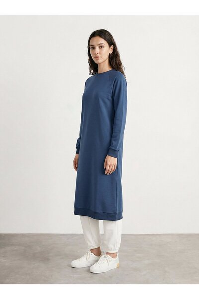 Benin سويت شيرت طويل برقبة دائرية - بترولي -