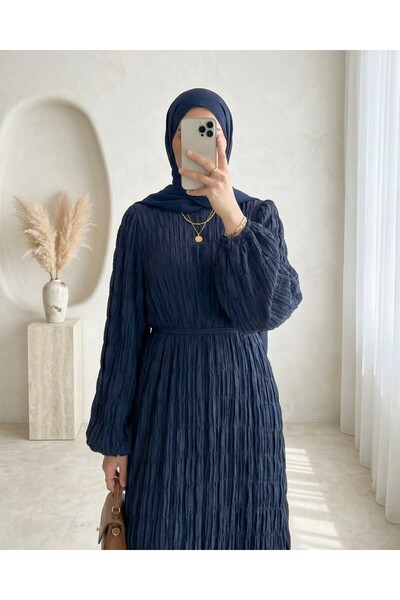 Modamorfo Lined Modal Dress with Elastic Sleeves and Gipeli Detail -Laci