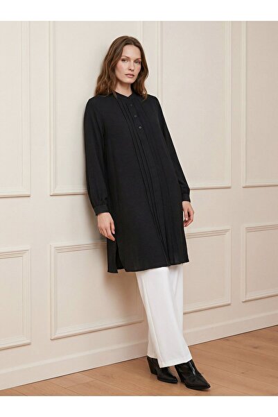 Refka Button Detailed Ribbed Aerobin Tunic - Black - Refka