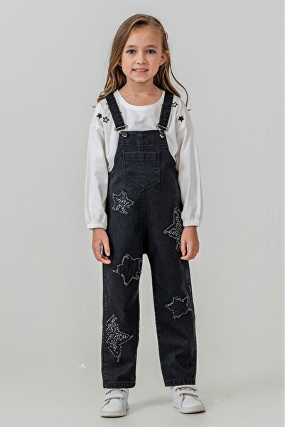 LUCEVERA Kız Çocuk 2’li Salopet ve Uzun Kollu Bluz Takımı | Yıldız Desenli De...