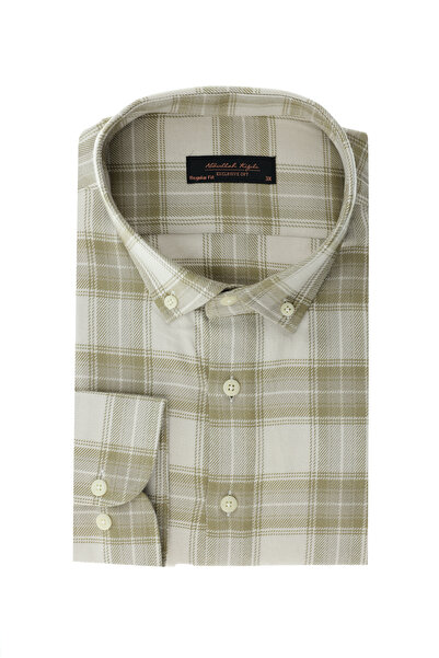 Kiğılı Büyük Beden Uzun Kol Pamuk Ekose Düğmeli Yaka Oduncu Gömlek