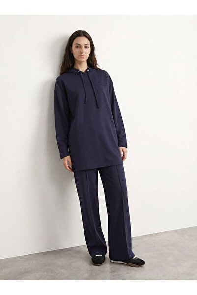 Benin Hooded Tracksuit Set with Stitching Detail - Navy Blue -