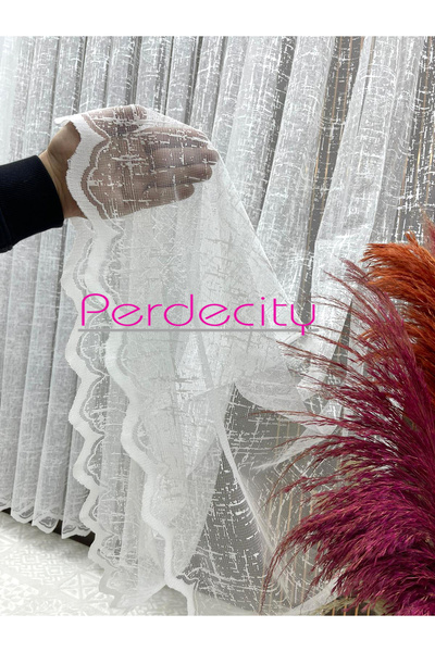 PERDECITY Şantuk Desen, Örme Tül Perde, 300x260cm, 1/2.5 Normal Pile