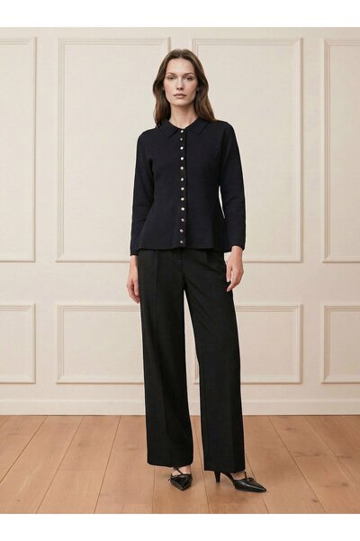 Refka A Form Shirt Collar Premium Knitwear Cardigan - Black -