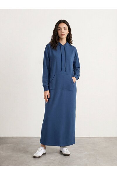 Benin Rochie Hijab cu glugă și buzunar cangur - Petrol -